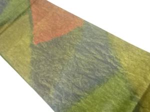 手織り紬切り嵌め模様織出し袋帯